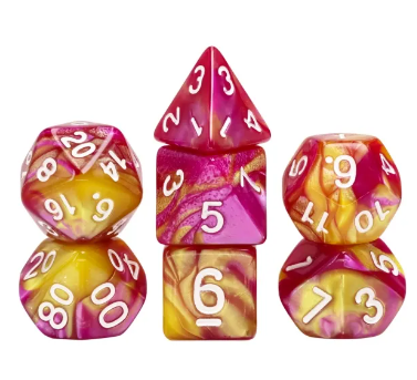 Acrylic Rose Red & Gold Pearl Dice