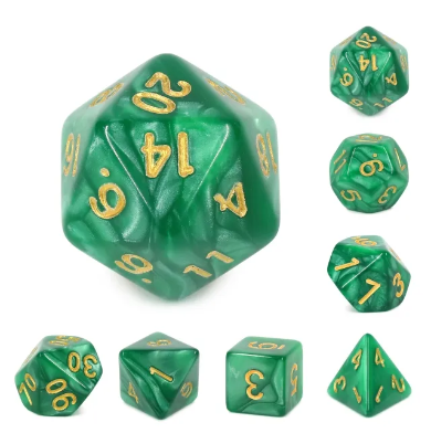 Acrylic Pearl Green With Gold Lettering Dice