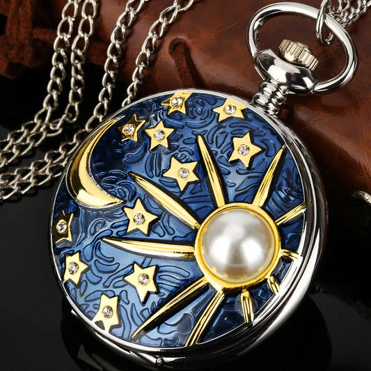 Romantic Starry Sky With Pearl Sun Pocketwatch