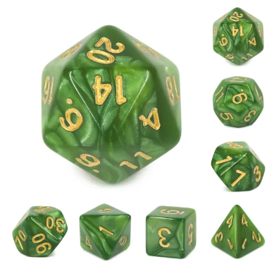 Acrylic Pearl Grass Green With Gold Lettering Dice